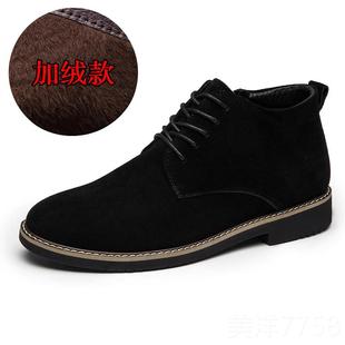 高档4冬季22真皮翻毛高0帮皮鞋男款韩新款英版伦牛反绒中帮磨砂皮