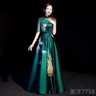 高档紫苑轩会龙晚模服深绿色团队合唱表演服装 主持人宴特礼t台秀