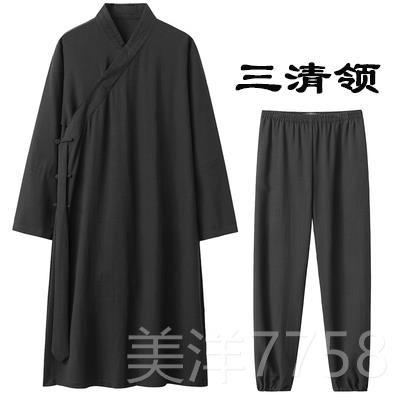 高档襟三清领夏长斜男春棉麻锦面料武当道士服女袍秋季白色道袍中