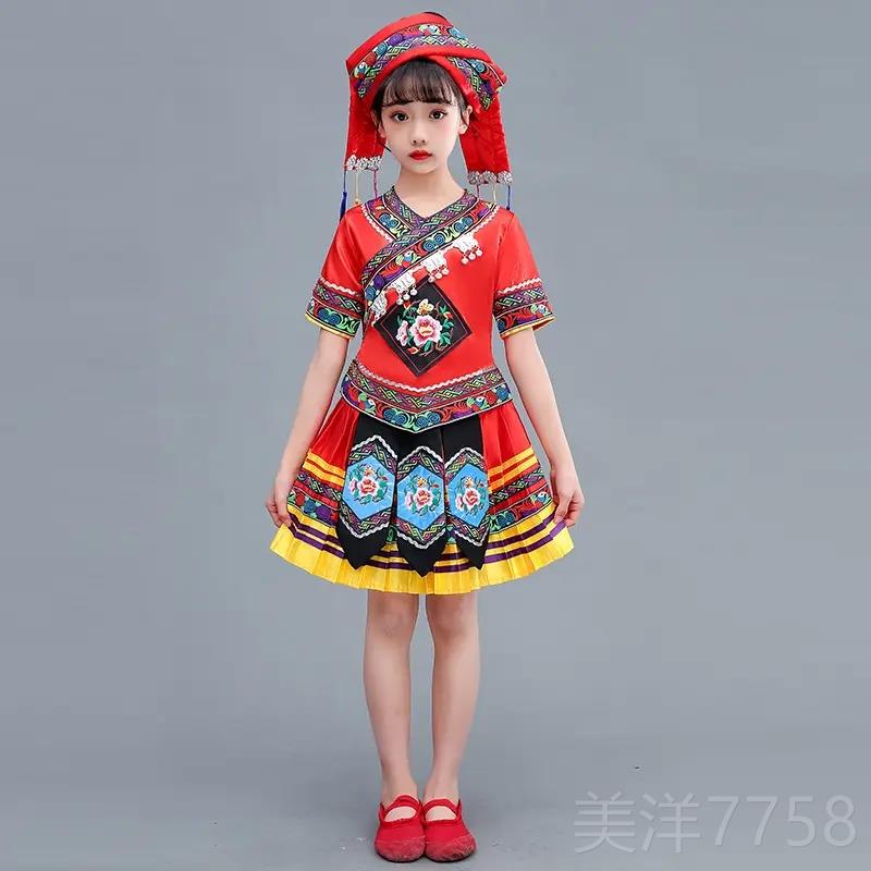 高档广西月三壮头饰少服儿服装少数民族男童女童苗三族舞瑶族蹈演