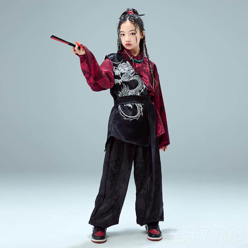 高档元服旦儿童古典表演装合唱演中风出服汉服男国童女孩古装街舞