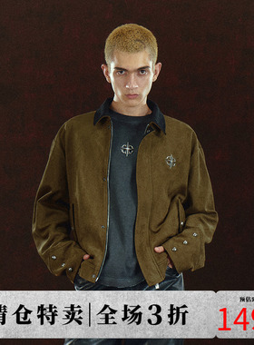 DICETINY麂皮印花秋季新款美式复古水洗夹克情侣宽松翻领休闲外套