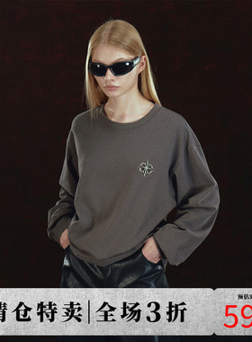 DICETINY OE纱基础休闲男春秋季新款圆领宽松大码上衣情侣款长袖T