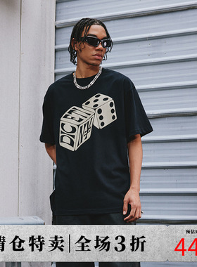 DICETINY 命运掷骰印花短袖男女夏季嘻哈街头T恤潮牌重磅情侣半袖