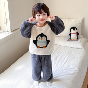 男童睡衣套装保暖珊瑚绒休闲可爱星星人男宝宝云朵绒家居服法兰绒