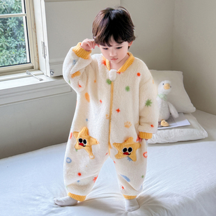 女童连体睡衣保暖2026新款睡袋珊瑚绒按扣女宝宝爬服儿童法兰绒款