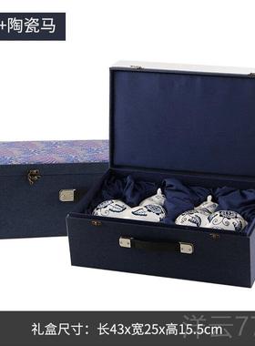 高档青花陶瓷马摆件陶古瓷马工艺品中式复客厅电视家柜瓷摆设居饰