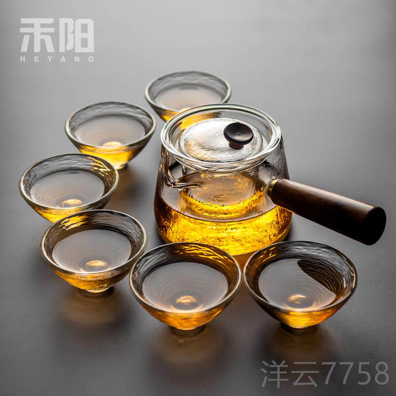 高档禾阳具 日式玻璃茶红套装茶壶家用装茶耐热泡茶壶功套夫茶杯