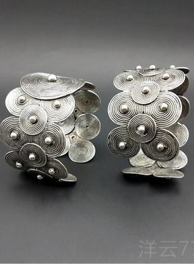 高档个苗纯银手镯 复古民族丝片口性霸气手开镯精致简约手工工艺