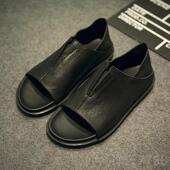 懒系人套脚牛皮凉鞋 高档日男厚古底凉鞋 透气潮流复真皮士罗马凉鞋