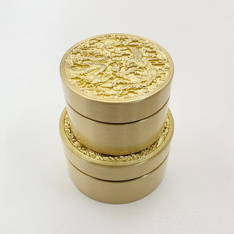 高档多功能铜墨盒盖拧紧房四书法墨宝文盘旋盖带龙凤雕刻黄铜墨盘