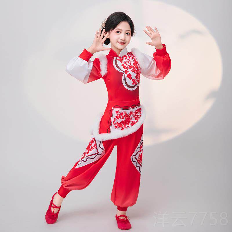 高档儿童秧演出服225新款幼儿园灯歌笼古典0舞蹈服腰鼓打春鼓表演