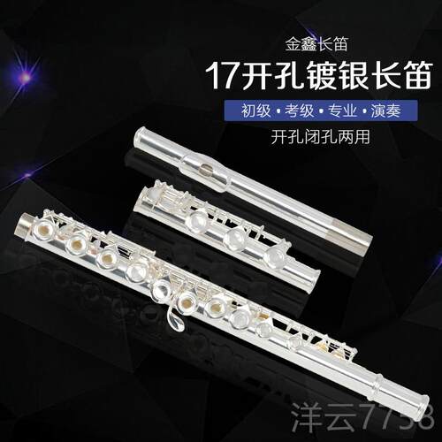 高档17C调E学级键镀银长笛孔开孔闭孔两用初者演奏级专业考乐器笛