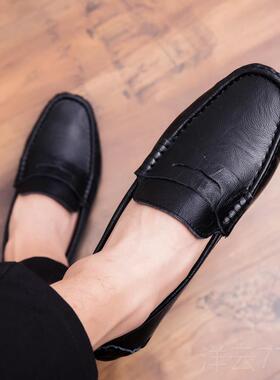 高档25新款软底豆豆鞋男真商务休闲鞋韩版潮2懒人百搭0皮白色流苏