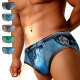 泳衣三角裤 时尚 牛仔印花性感时尚 游泳裤 潮青年 低腰超短裤 UXH男士