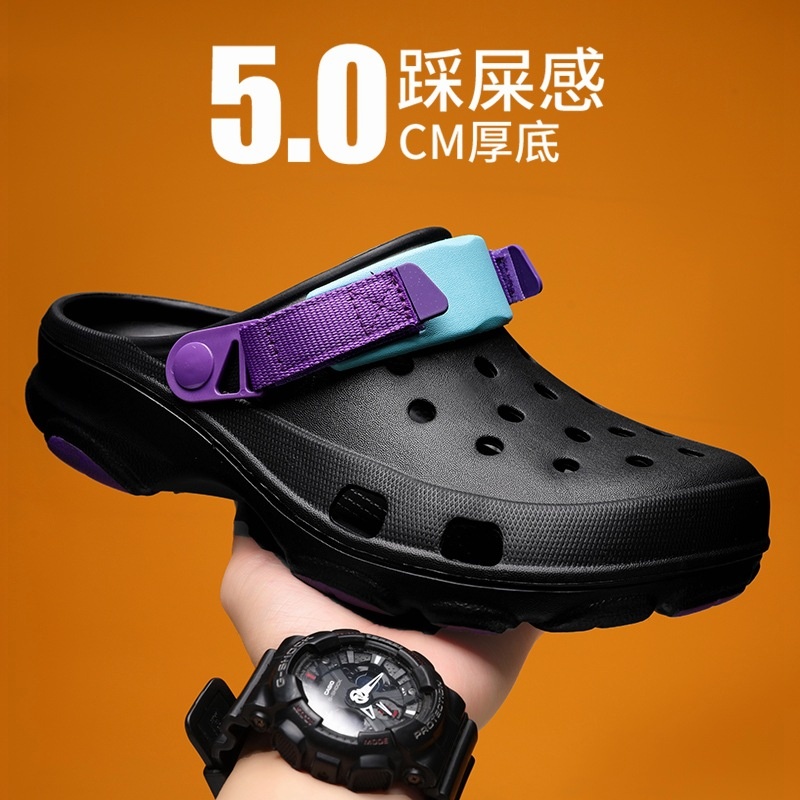 跨境大码椰子洞洞鞋男夏季潮流外穿踩屎感包头凉鞋沙滩鞋男士拖鞋