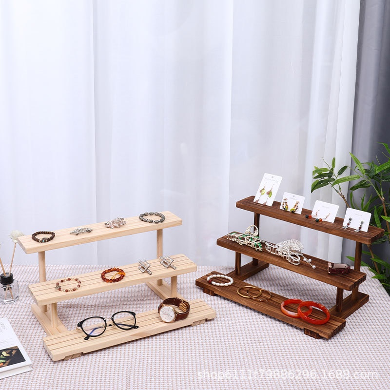 实木桌面置物架阶梯式展示架陈列香水架杯架多规格饰品梯形收纳架