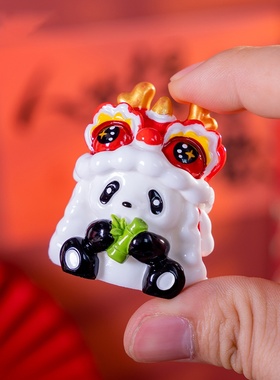 舞狮动物春节款树脂工艺品汽车装饰可爱喜庆熊猫公仔家居手办摆件