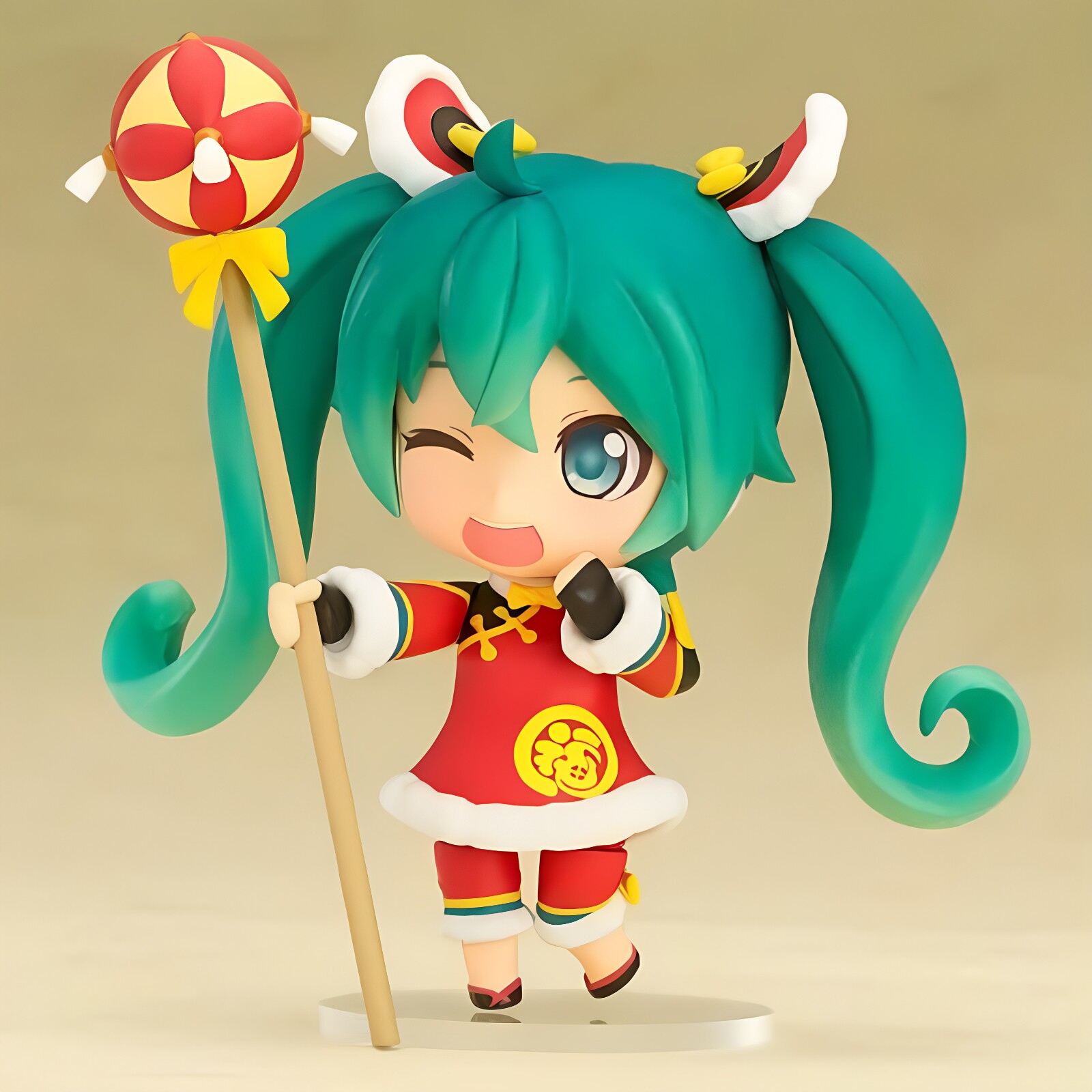正版 现货 良笑 粘土人#654 VOCALOID 初音未来 狮子舞 手办