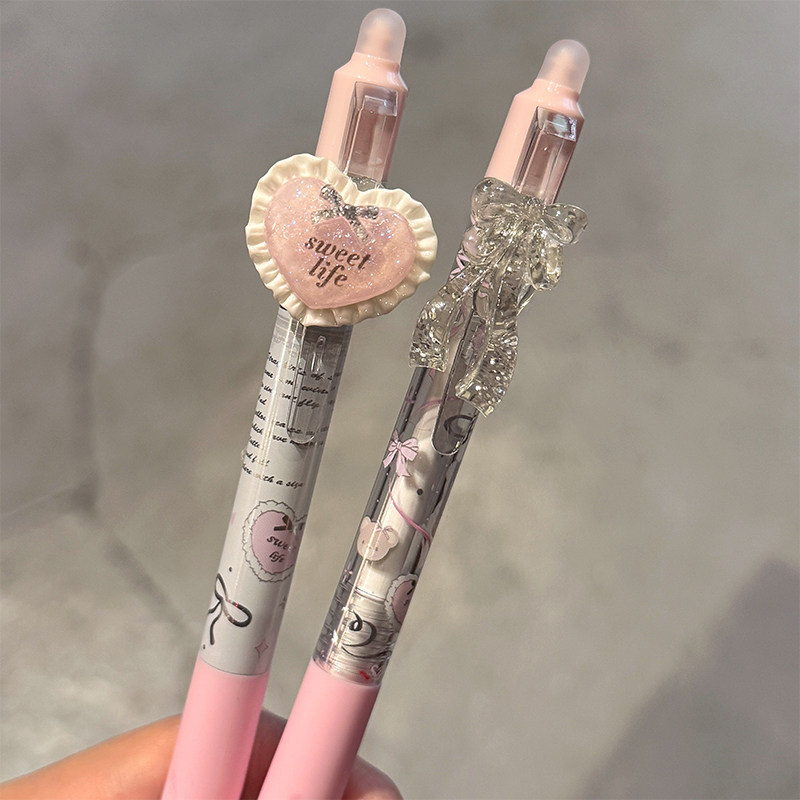 粉色小熊可擦挂件笔高颜值按动中性笔学生ins速干考试可擦蓝色笔