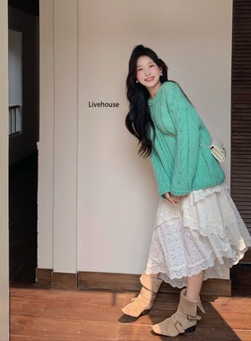 陈六六CHENLIULIU【海岛热恋】氛围感慵懒针织毛衣不规则半身裙