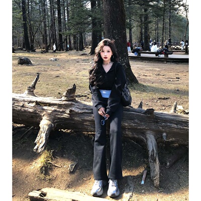 陈六六CHENLIULIU【慵懒格调】韩系休闲风连帽卫衣外套撞色裤套装