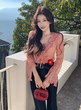 陈六六CHENLIULIU【撩人心弦】复古浪漫感设计感红色波点衬衫上衣