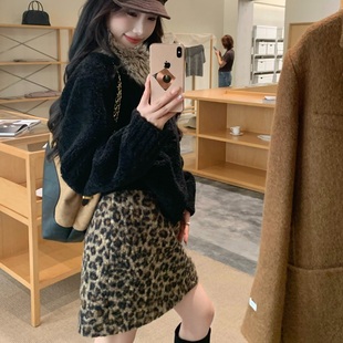 复古设计感豹纹仿羊羔毛半身裙 美式 陈六六CHENLIULIU 辣妹宣言