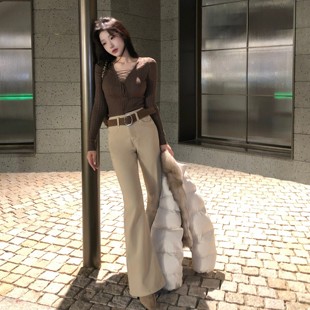 高腰复合绒显瘦微喇牛仔裤 秋冬季 腿精本精 陈六六CHENLIULIU