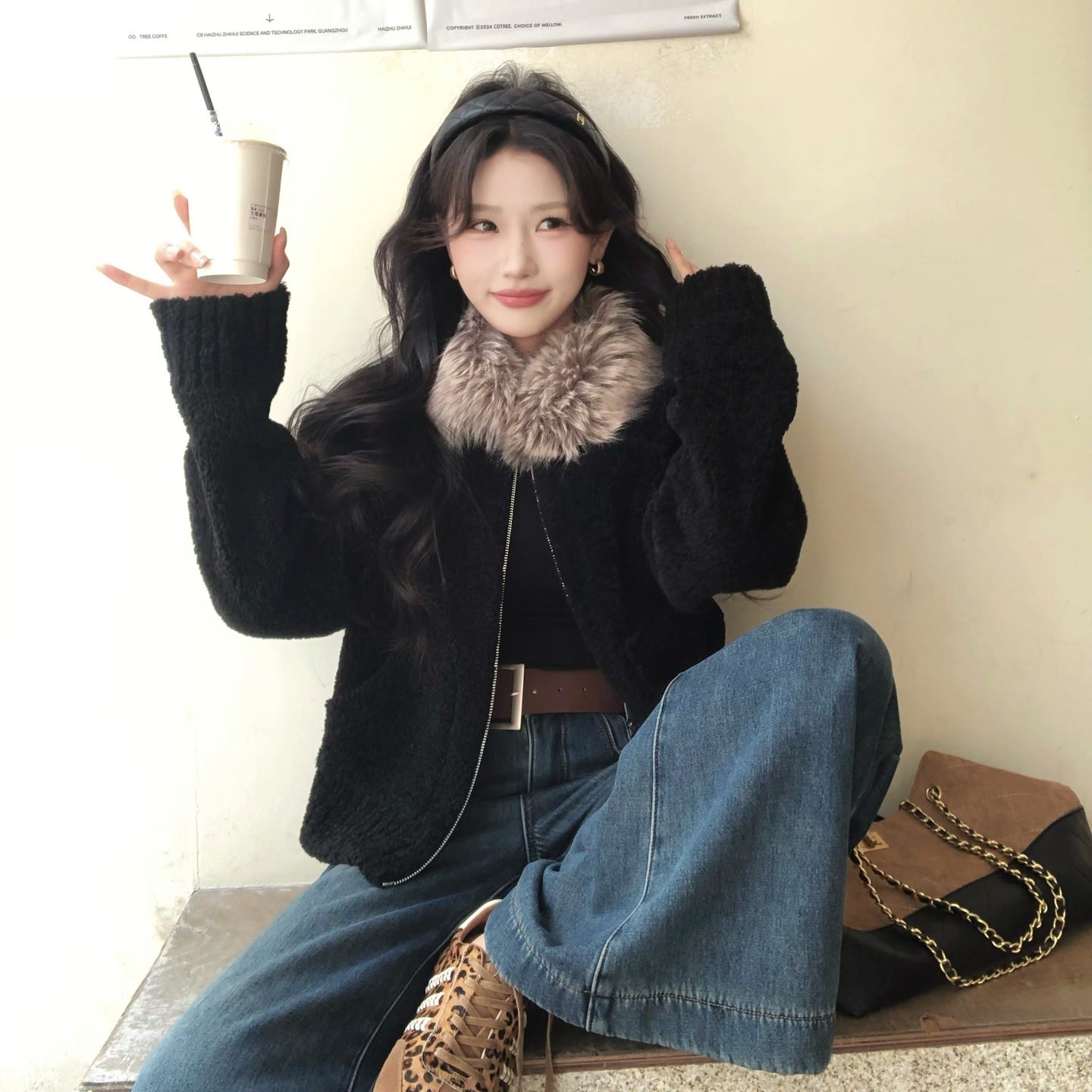 陈六六CHENLIULIU【涉谷甜茶】韩系慵懒仿羊羔毛保暖皮毛一体外套