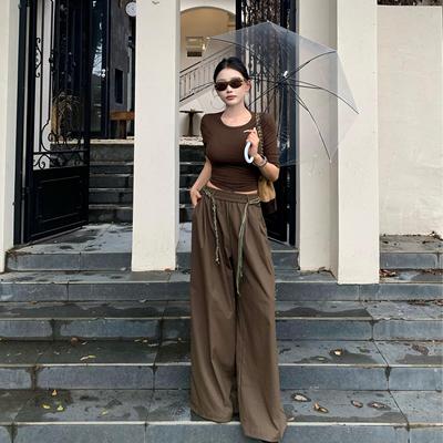 陈六六CHENLIULIU【轻松凹造型】辣妹高级感修身款短袖遮肉阔腿裤