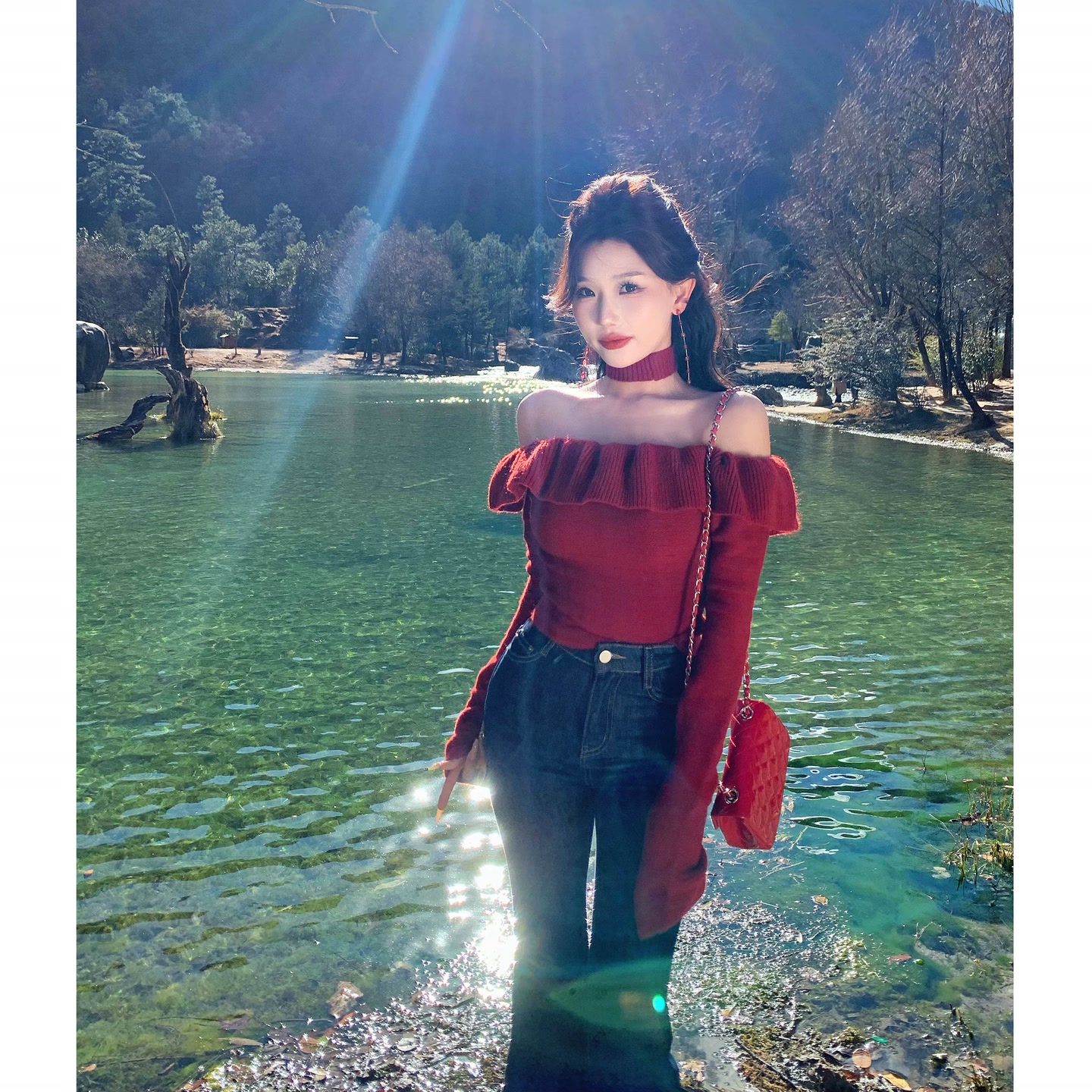 陈六六CHENLIULIU【早春宝藏】超显白甜辣风一字肩针织上衣