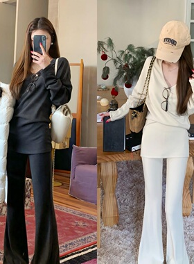 陈六六CHENLIULIU【纸片人套装】松弛慵懒感显瘦休闲v领懒人套装