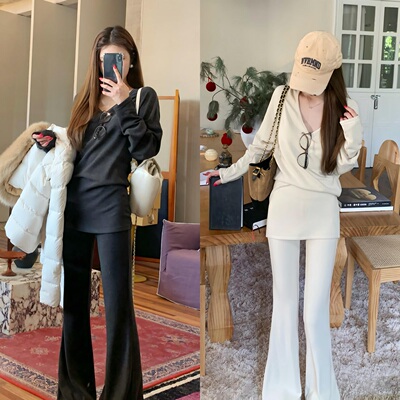 陈六六CHENLIULIU【纸片人套装】松弛慵懒感显瘦休闲v领懒人套装