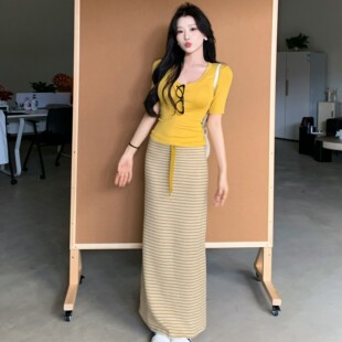 陈六六CHENLIULIU 慵懒感松弛休闲百搭条纹半身裙 挚爱条纹裙