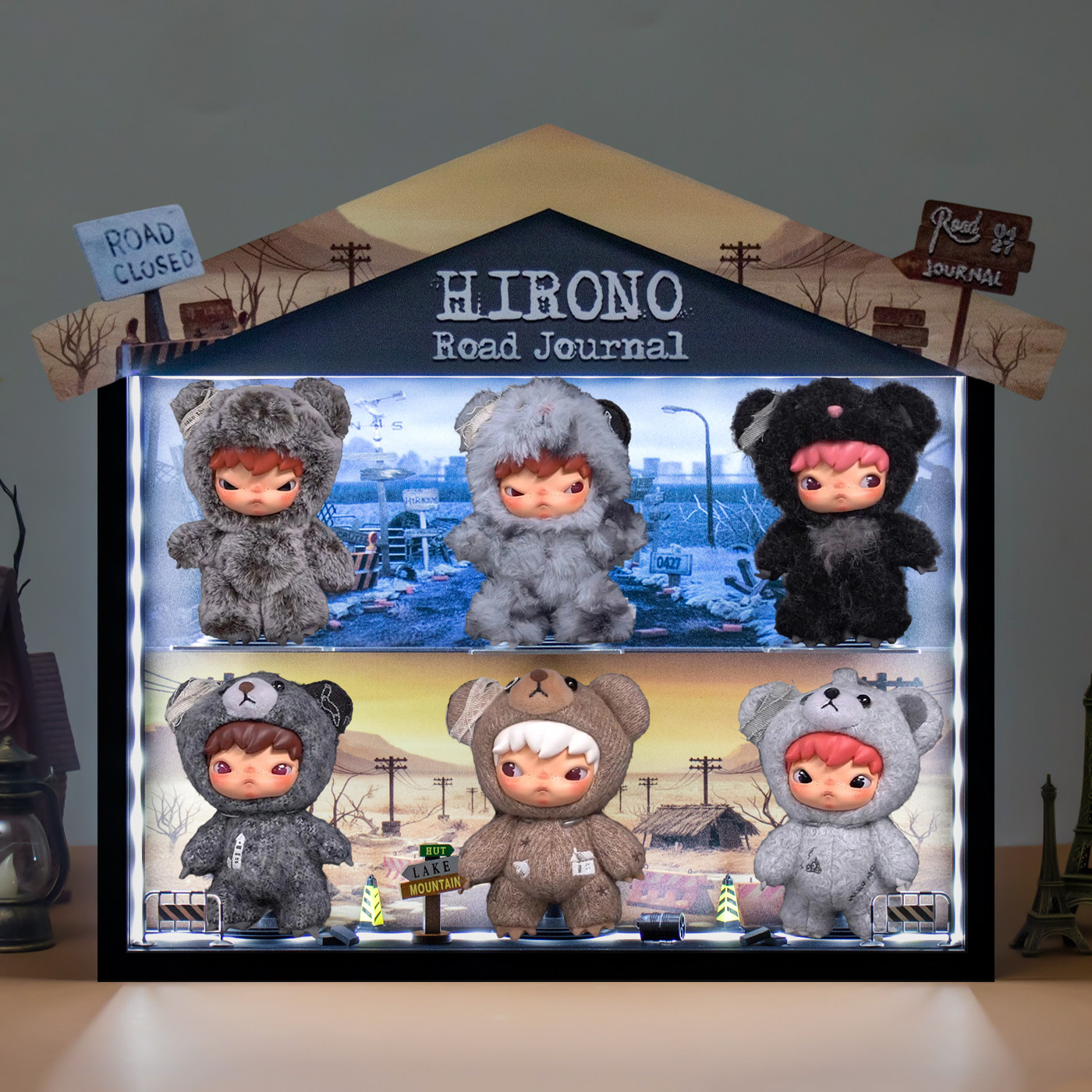 适用POPMART泡泡玛特小野Hirono公路日志毛绒公仔盲盒收纳展示盒,模玩/动漫/周边/娃圈三坑/桌游,盲盒场景道具娃屋,淘宝优惠券,粉丝福利购,淘宝优惠卷