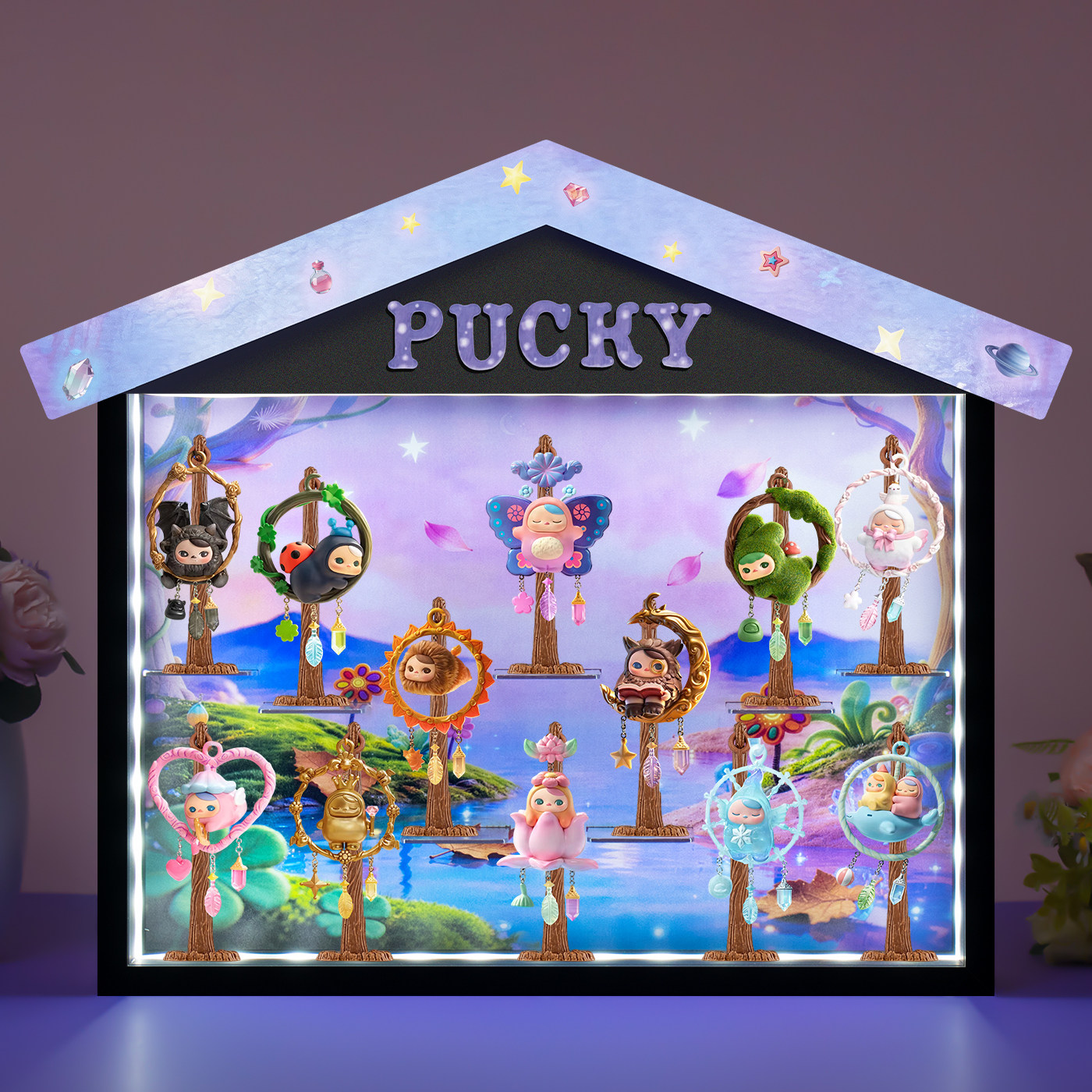 适用泡泡玛特毕奇PUCKY梦境心愿系列手办盲盒收纳场景展示盒