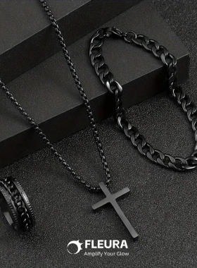 铜合金项链 【双11好物】十字架手链戒指个性朋克时尚百搭学生项�