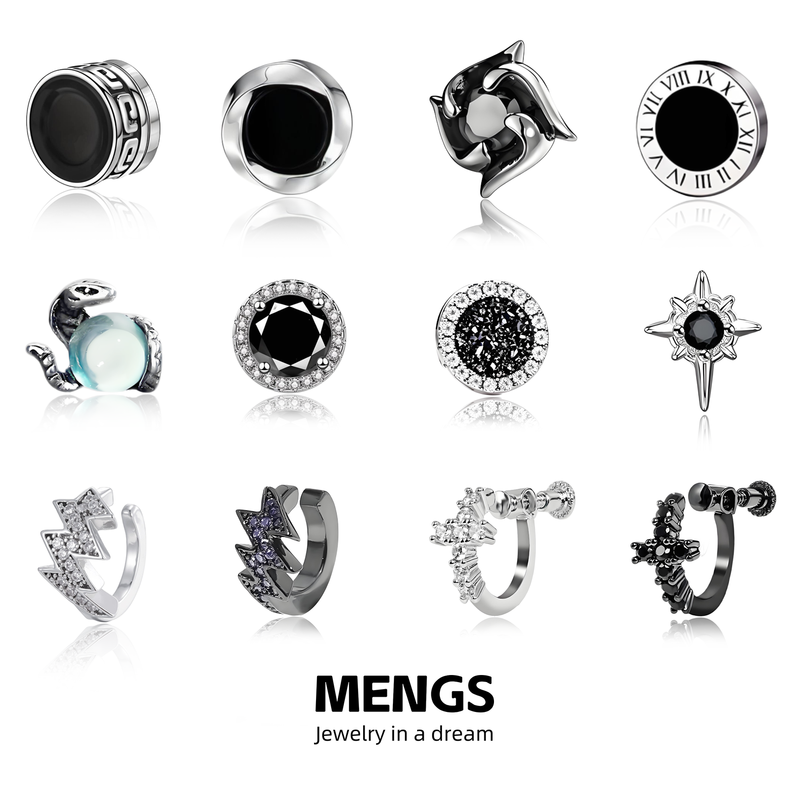 合金耳饰 磁吸12件套无耳洞耳夹个性设计感男女高级时尚潮流耳饰