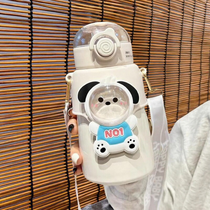 高颜值小学生儿童吸管保温杯便携可斜挎水杯女生网红吸管杯公仔杯