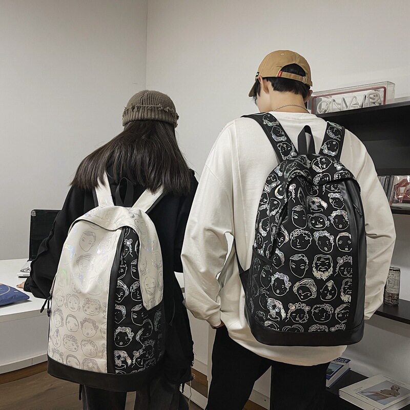 新款2026时尚涂鸦潮流双肩包男士个性暗黑休闲背包小众大学生书包