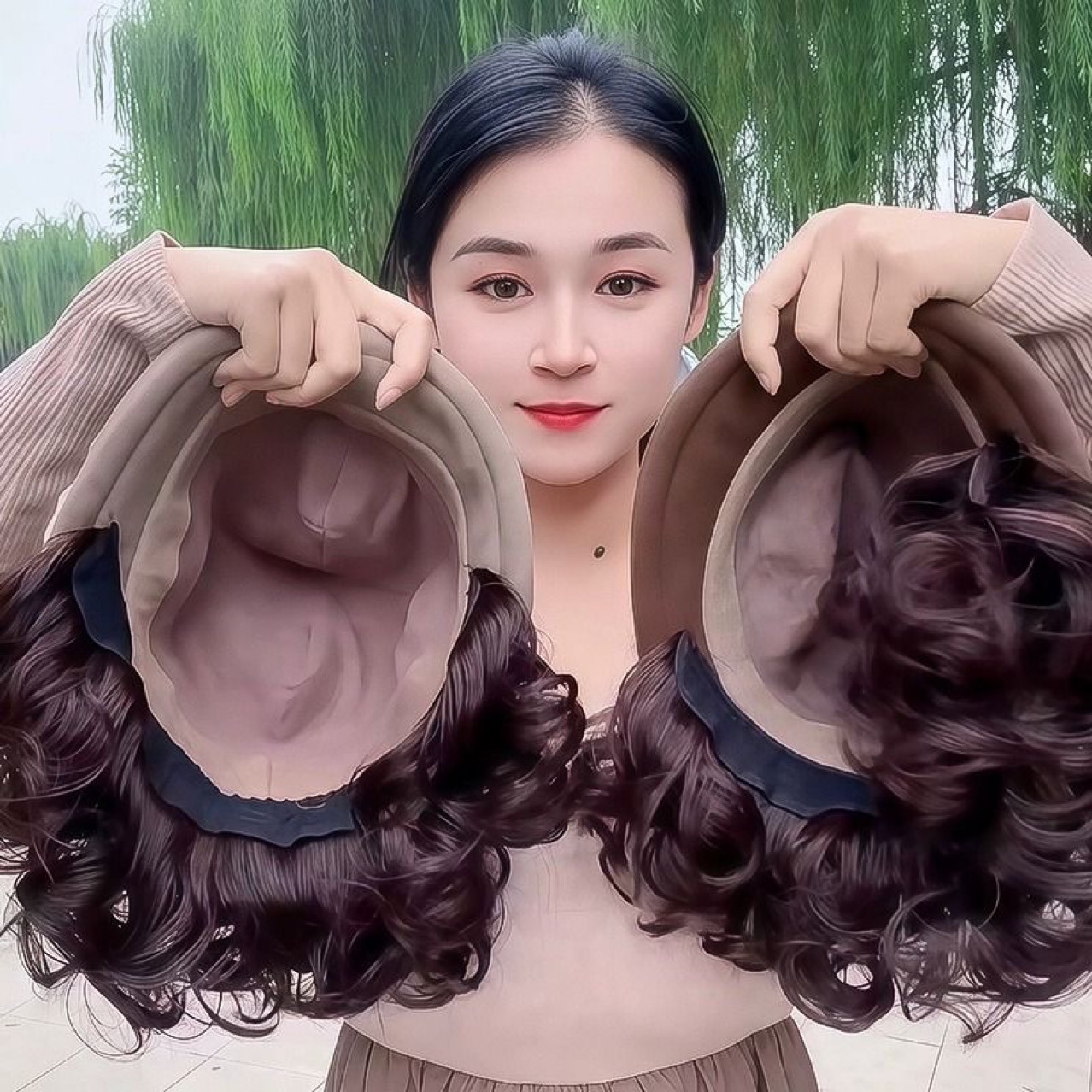 帽子假发一体加厚羊毛呢渔夫帽慵懒卷洋气秋冬新款减龄短卷发头套