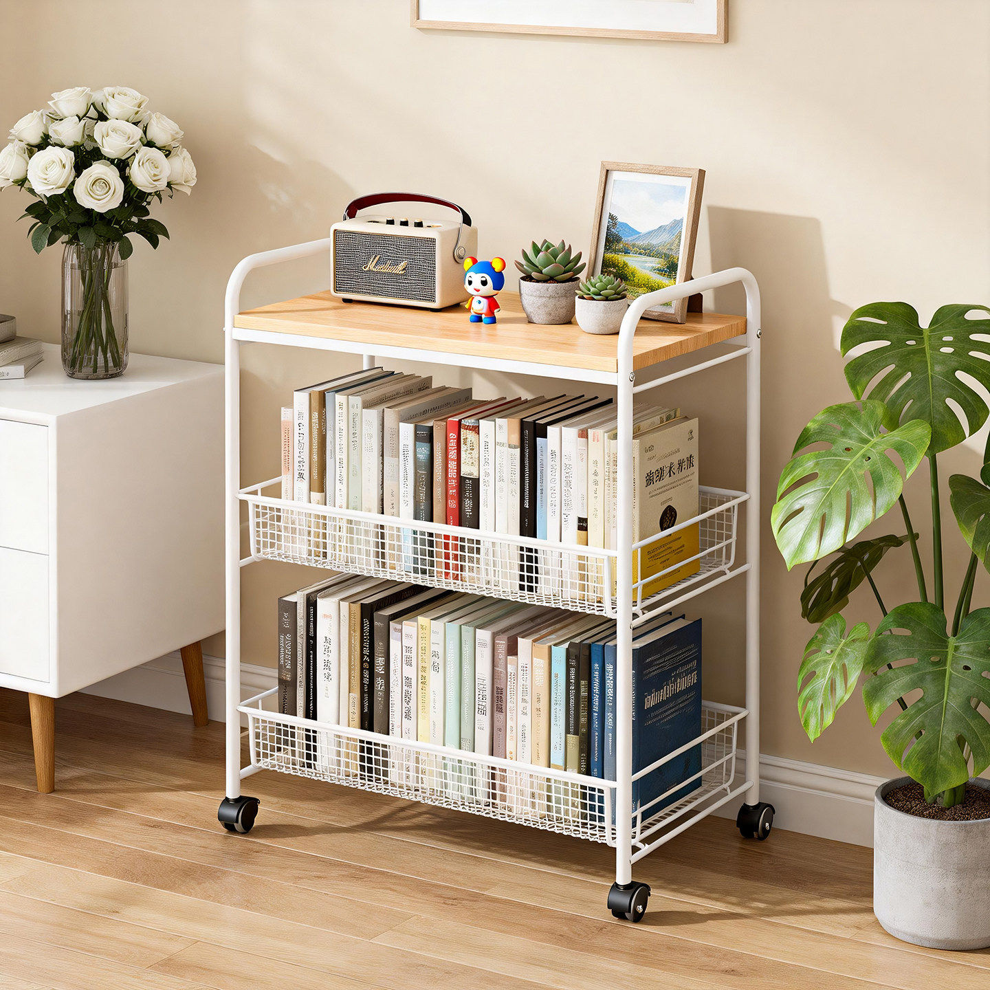 可移动书架小推车桌下置物架书包收纳架办公室文件柜初高中生书柜,收纳整理,书桌收纳置物架,淘宝优惠券,粉丝福利购,淘宝优惠卷