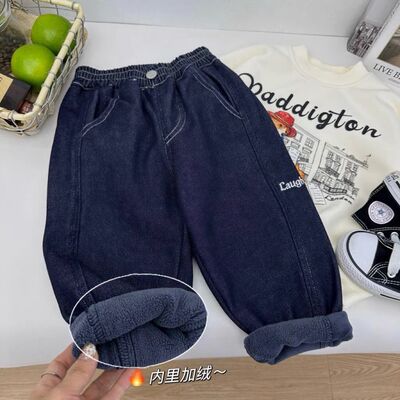 男童裤子加绒牛仔裤女宝