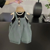 男童短裤 小童2025新款 女宝宝背心套装 宽松韩版 夏季 儿童牛仔背带裤