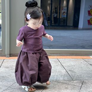 女童夏季套装2026新款韩版儿童短袖T袖宽松萝卜裤慵懒风灯笼裤子