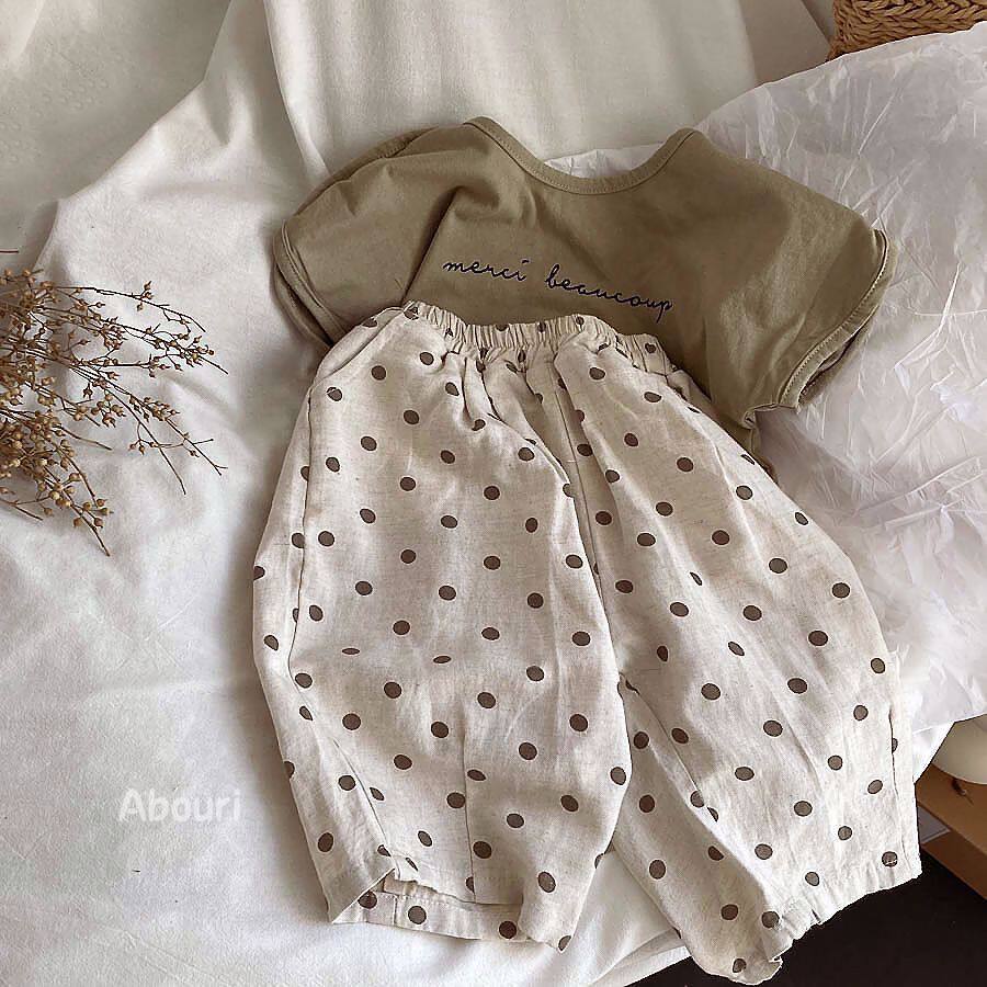 2026夏款韩国男女童凉爽棉麻小波点裤宽松中小童阔腿舒适七分裤潮