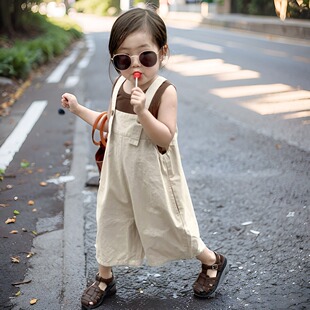 女童背带裤短裤套装夏季薄款时髦洋气春秋款宝宝男童2025新款童装