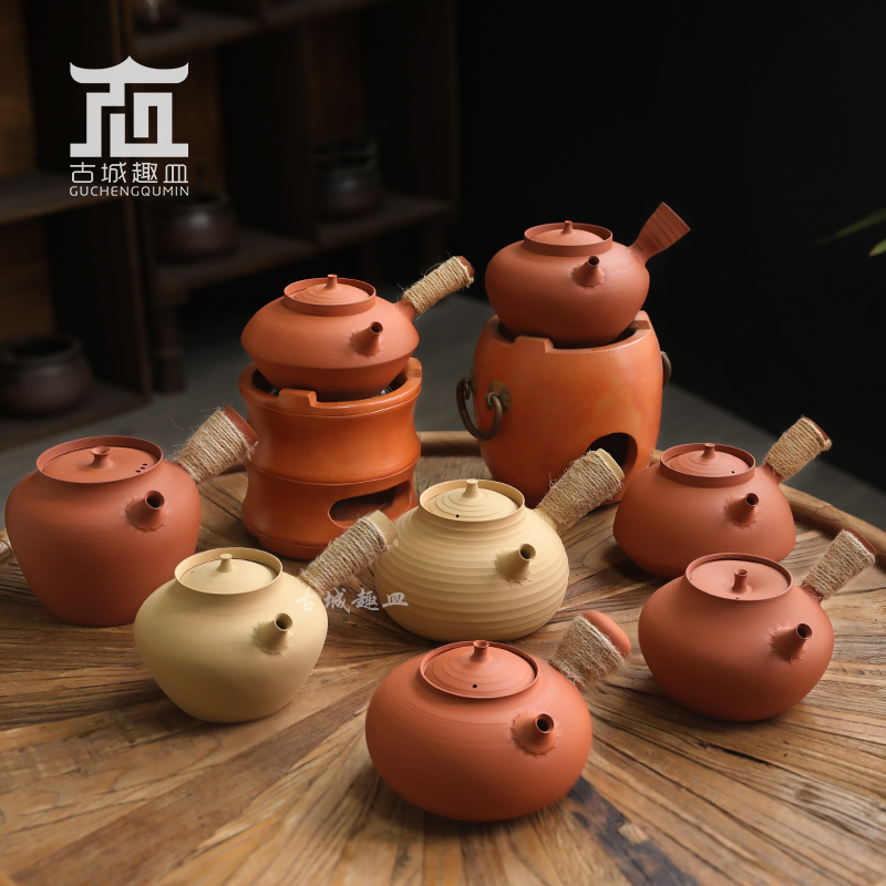 黄钢清手工白红泥侧把砂铫煮茶壶