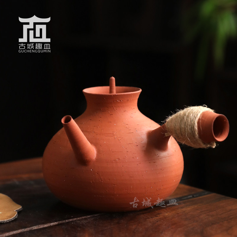潮汕砂铫壶原矿红泥手工拉胚侧把煮水壶工夫茶玉书煨炭炉煮茶陶壶